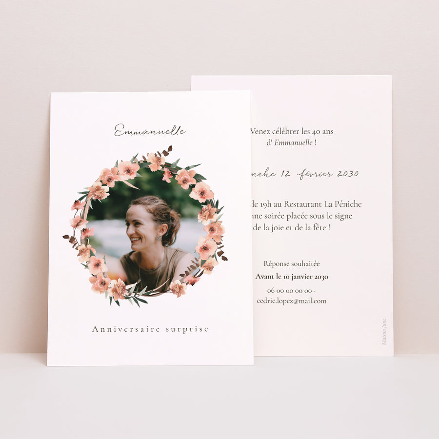 Invitations Anniversaire Adulte Portrait Couronne de fleurs photo