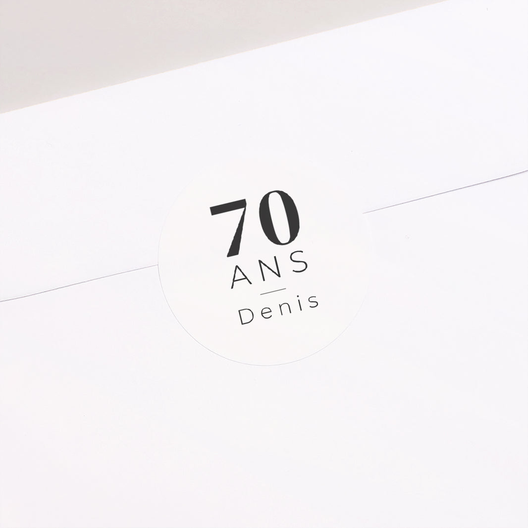 Sticker Anniversaire Adulte Rond Photo Portrait, 70 ans, recto-verso photo N° 1