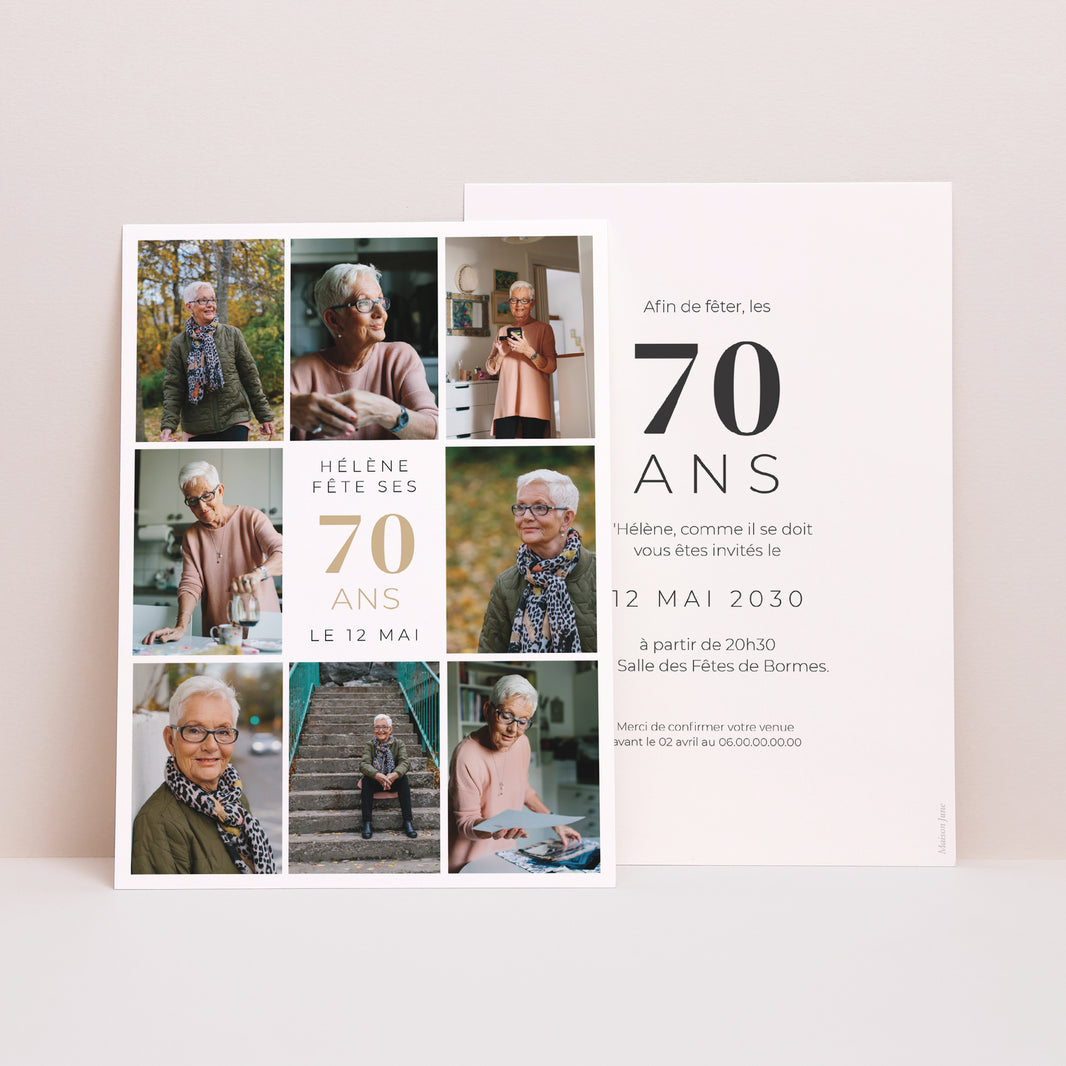 Invitations Anniversaire Adulte Portrait 8 Photos, 70 ans, rectangle recto-verso photo N° 1