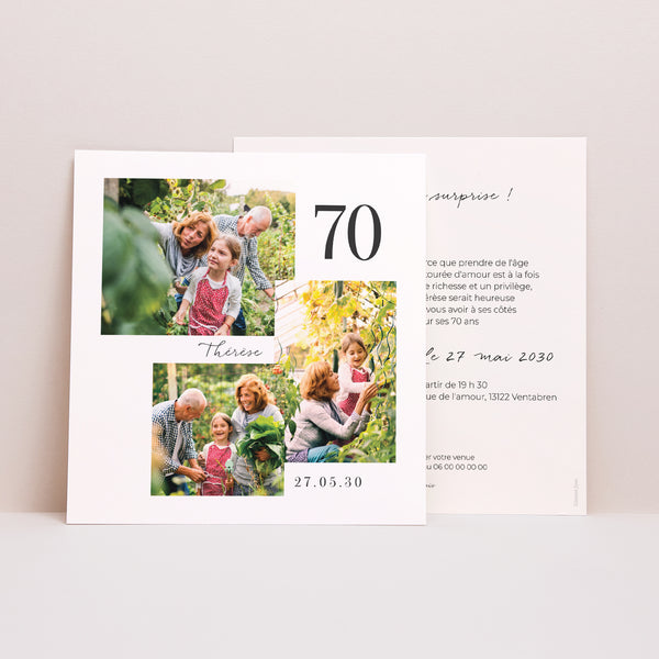 Invitations Anniversaire Adulte Carré Photomontage 70 ans photo