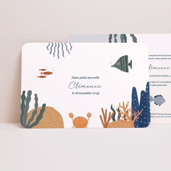 Faire-part Naissance Paysage, bords arrondis Il était une fois les animaux marins photo