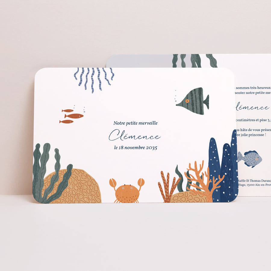 Faire-part Naissance Paysage, bords arrondis Il était une fois les animaux marins photo