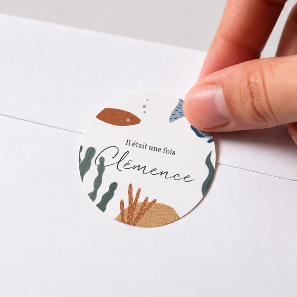 Sticker Naissance Rond Il était une fois les animaux marins photo