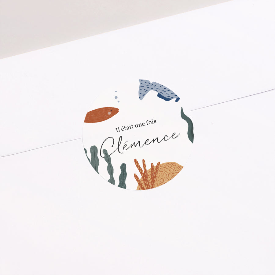 Sticker Naissance Rond Il était une fois les animaux marins photo
