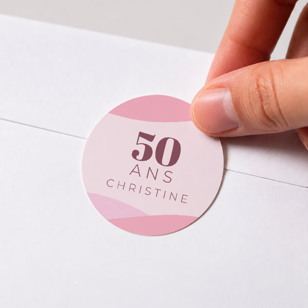 Sticker Anniversaire Adulte Rond Camaïeu Rose, 50 ans photo