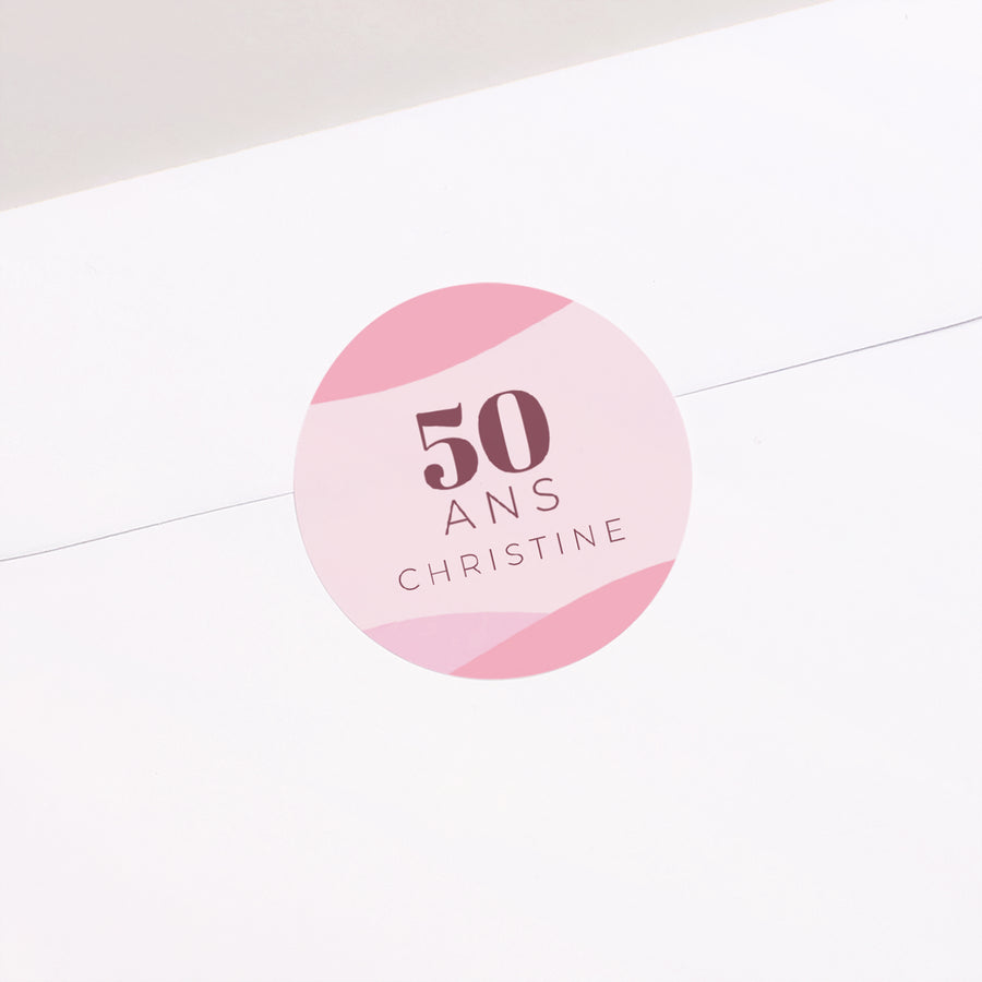 Sticker Anniversaire Adulte Rond Camaïeu Rose, 50 ans photo