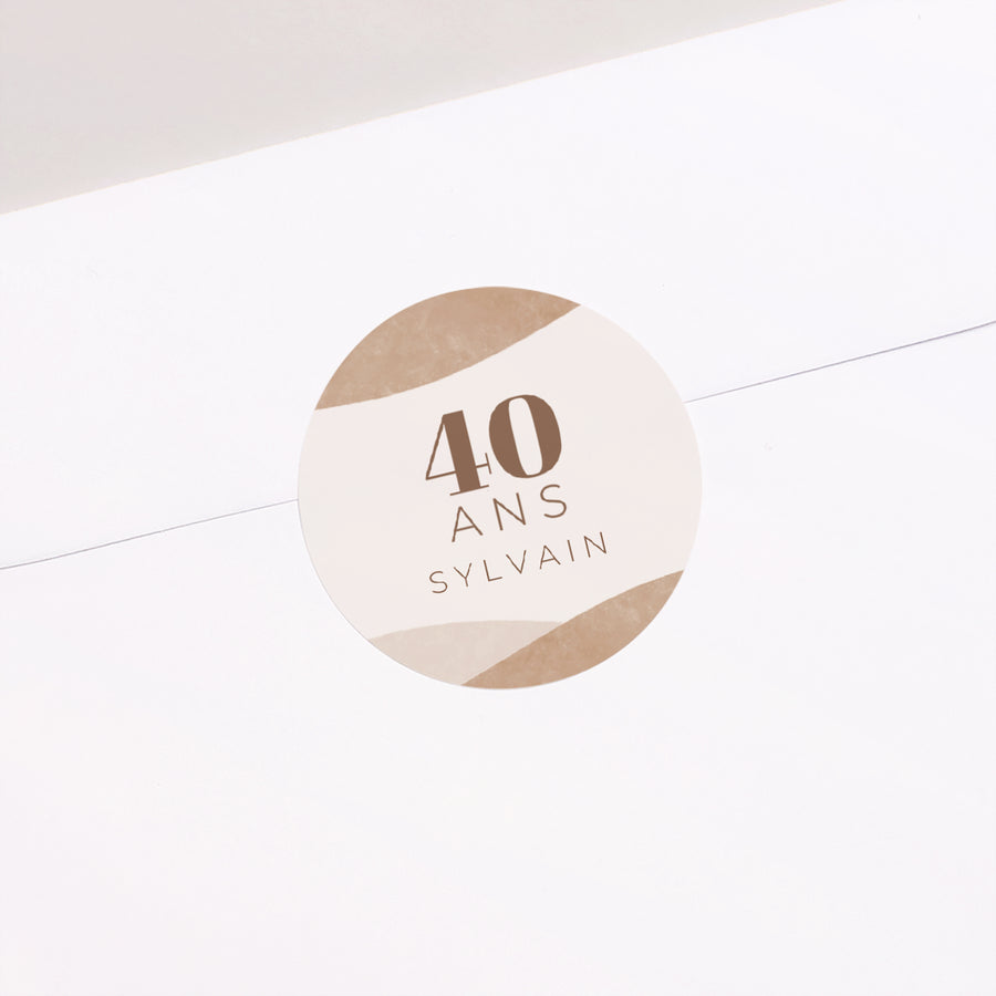 Sticker Anniversaire Adulte Rond Camaïeu Beige 40 ans photo