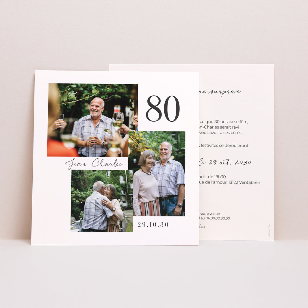 Invitations Anniversaire Adulte Carré Anniversaire 80 ans mixte carré photo photo N° 1