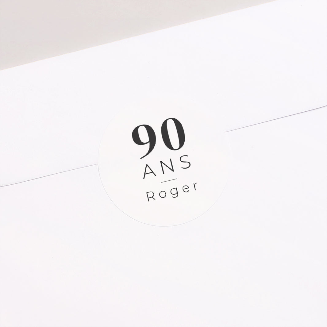 Sticker Anniversaire Adulte Rond Photo Portrait, 90 ans, recto-verso photo N° 1