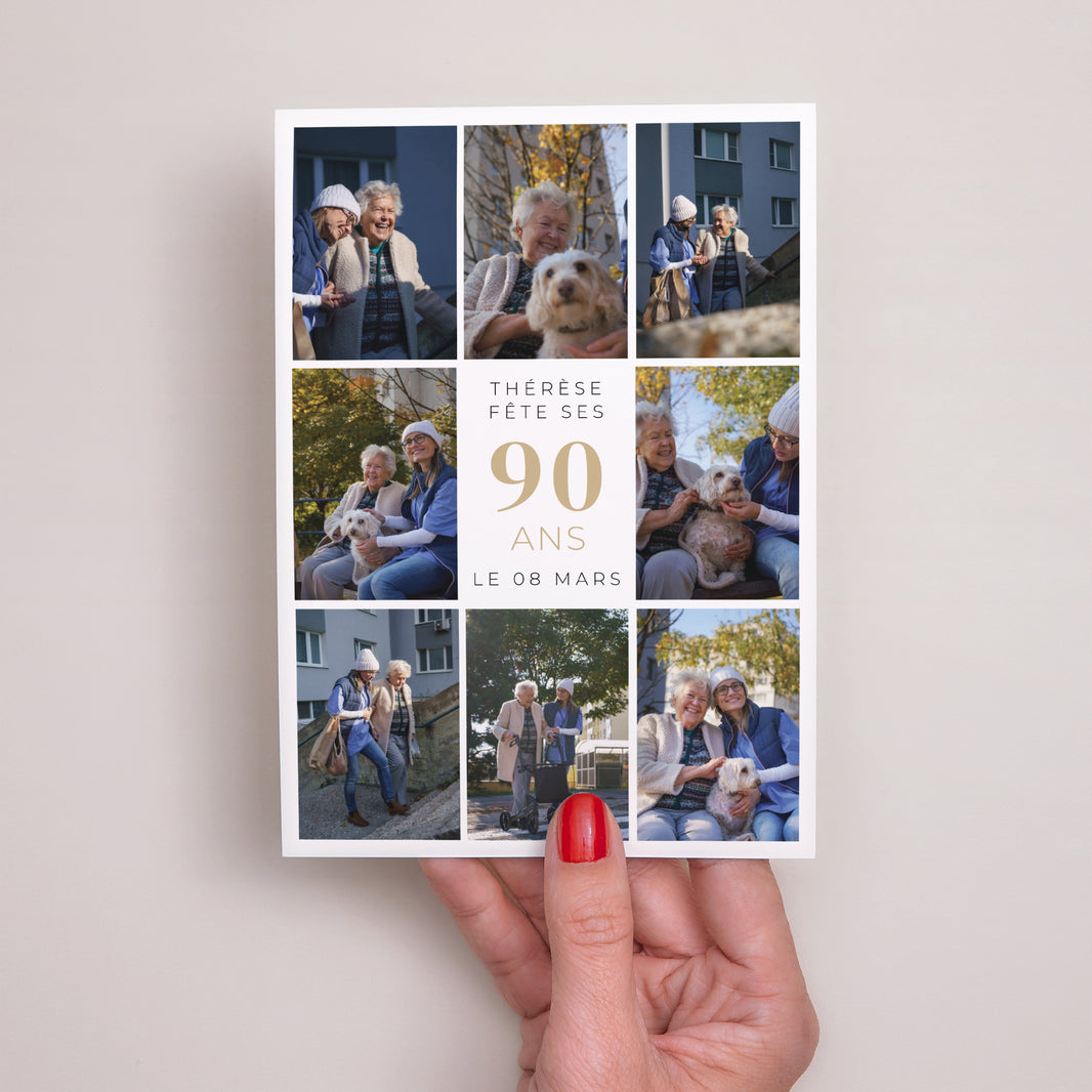 Invitations Anniversaire Adulte Portrait 8 Photos, 90 ans, rectangle recto-verso photo N° 2