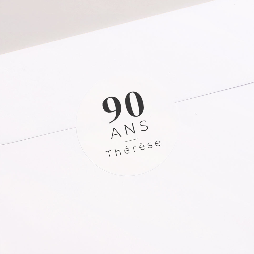 Sticker Anniversaire Adulte Rond 8 Photos, 90 ans, rectangle recto-verso photo N° 1