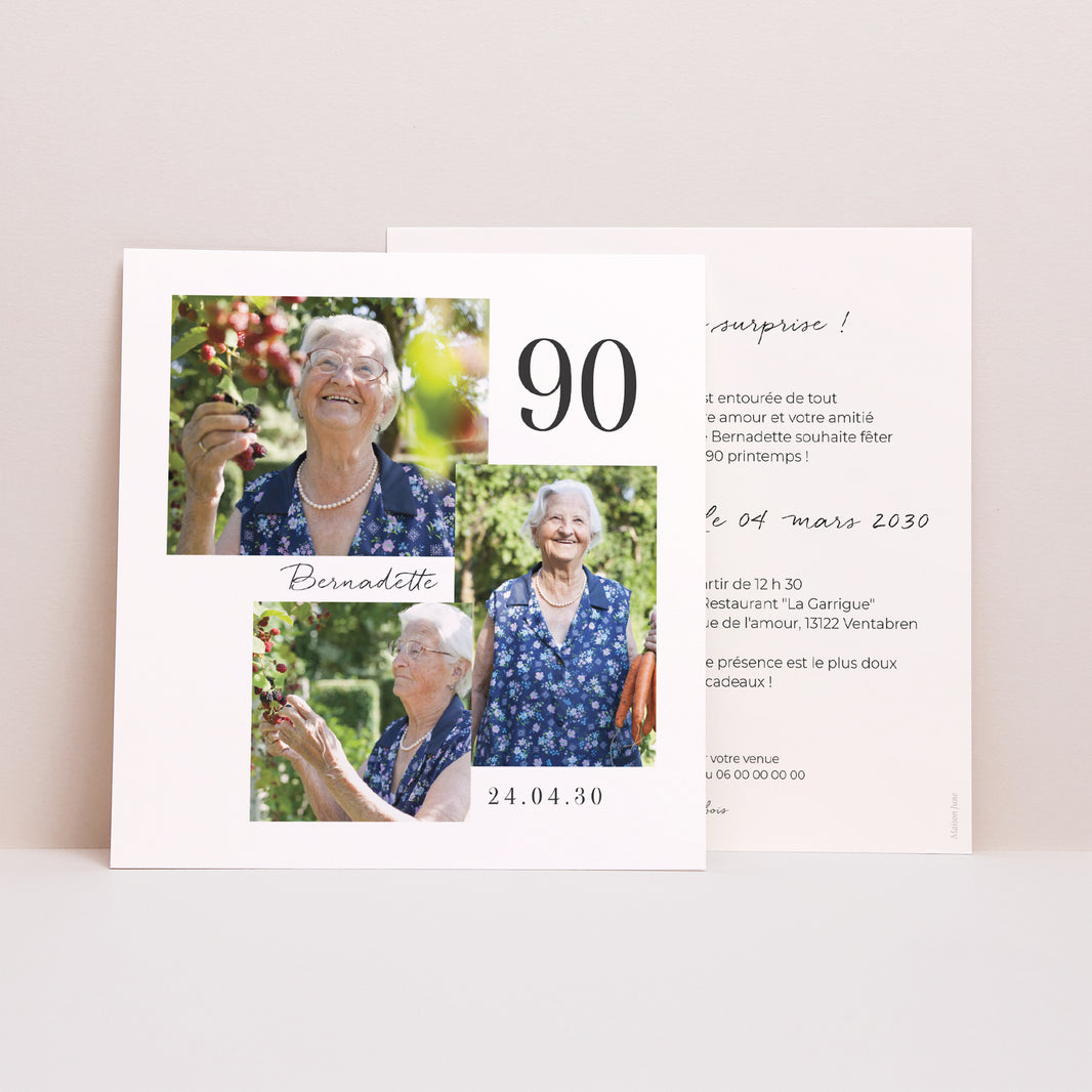 Invitations Anniversaire Adulte Carré Anniversaire 90 ans mixte carré photo photo