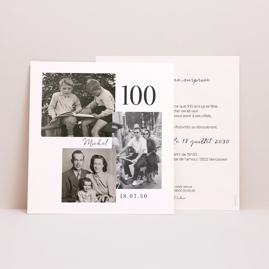 Invitations Anniversaire Adulte Carré Anniversaire 100 ans mixte carré photo photo N° 1