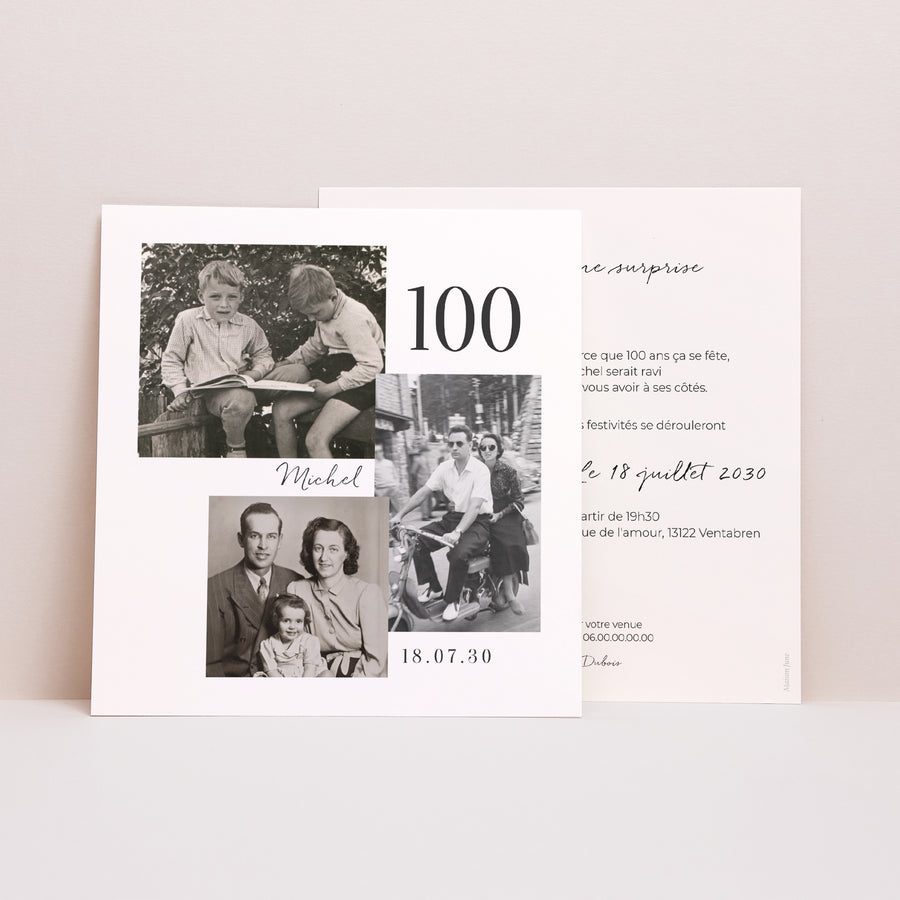 Invitations Anniversaire Adulte Carré Anniversaire 100 ans mixte carré photo photo