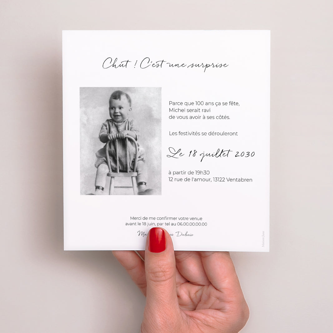 Invitations Anniversaire Adulte Carré Anniversaire 100 ans mixte carré photo photo N° 3