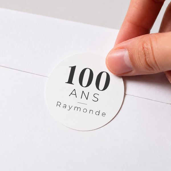 Sticker Anniversaire Adulte Rond 100 ans, siècle, Photo Portrait photo