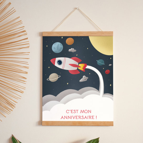 Affiche Anniversaire Enfant Portrait 30 x 40 cm Fusée photo
