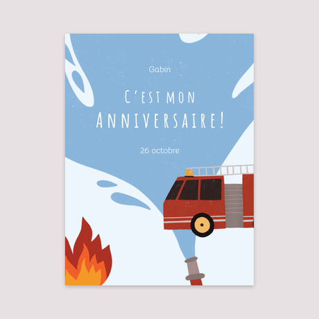 Affiche Anniversaire Enfant Portrait 30 x 40 cm Pompier en feu !