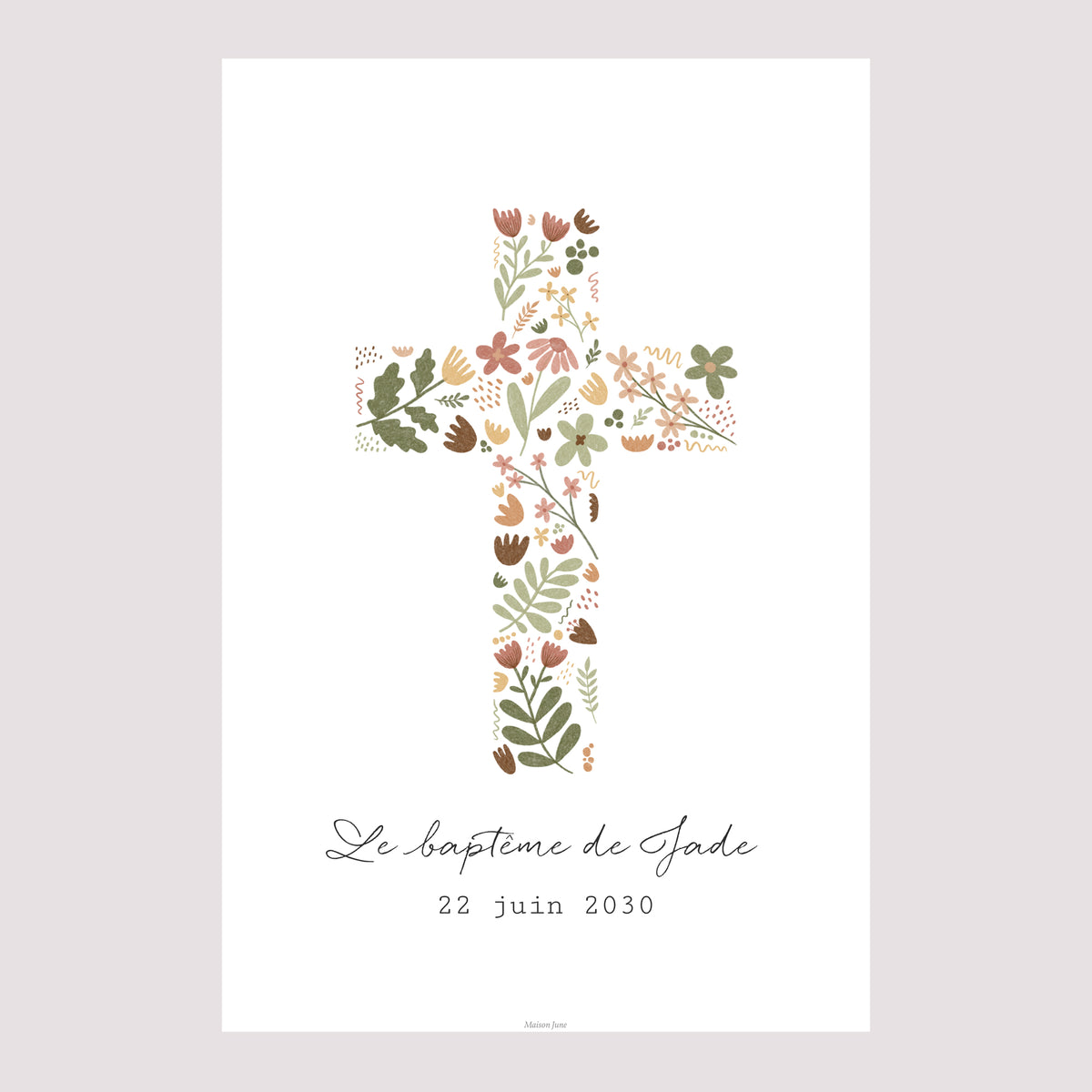 Panneau bienvenue Baptême Portrait 60 x 90 cm Croix Florale photo N° 2