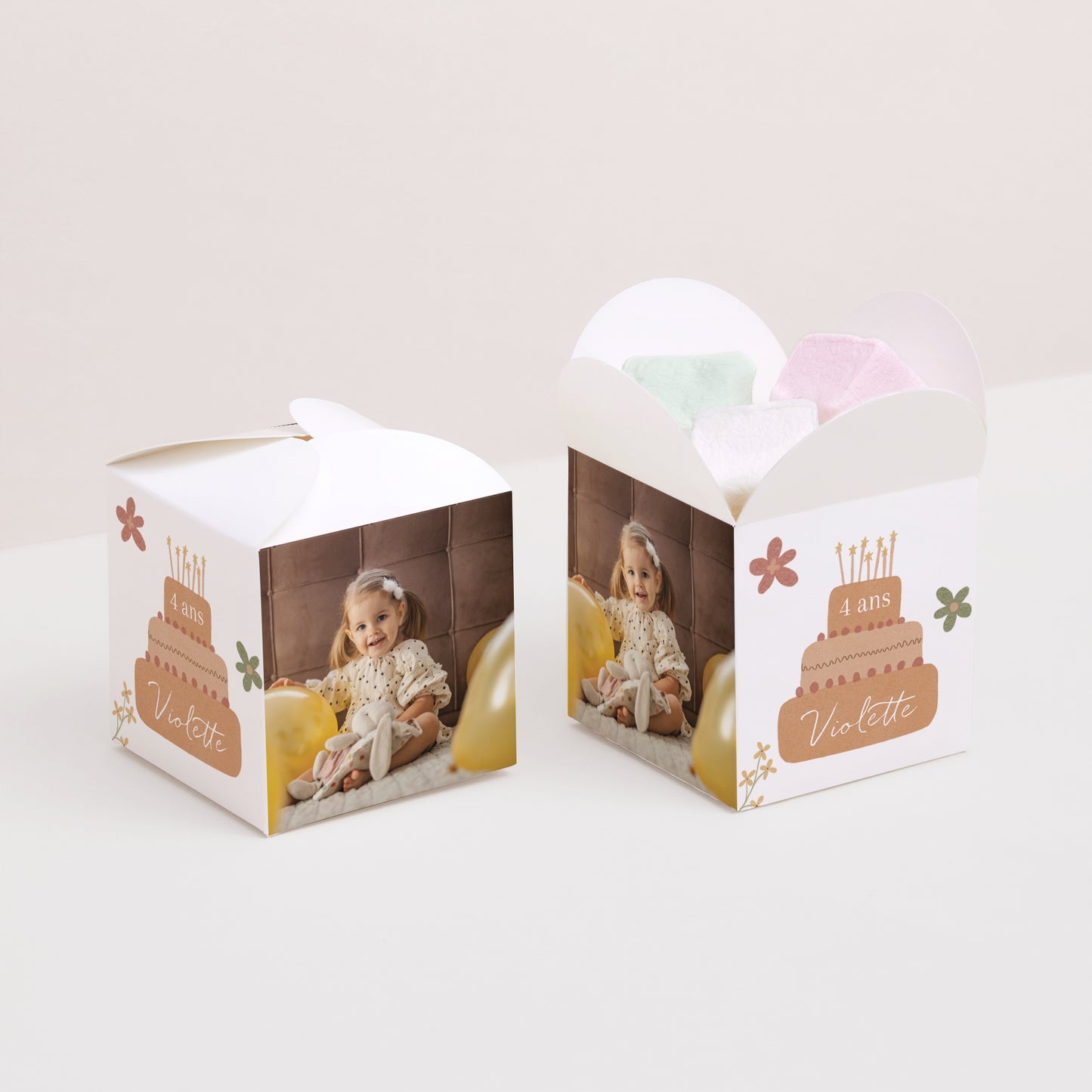 Boîte à bonbons Anniversaire Enfant Ouverture papillon Goûter Printanier, Fille, Recto-verso photo N° 2