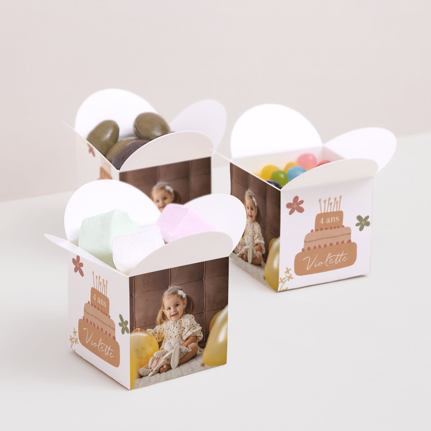 Boîte à bonbons Anniversaire Enfant Ouverture papillon Goûter Printanier, Fille, Recto-verso photo N° 3
