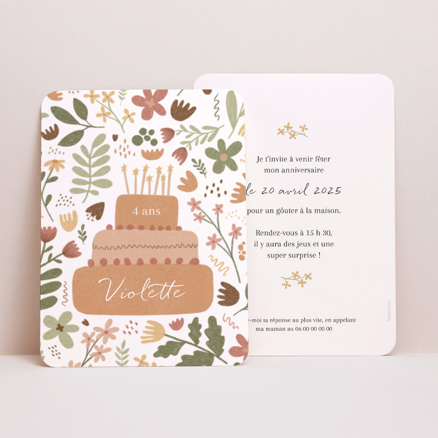 Invitations Anniversaire Enfant Portrait, bords arrondis Goûter Printanier, Fille, Recto-verso photo