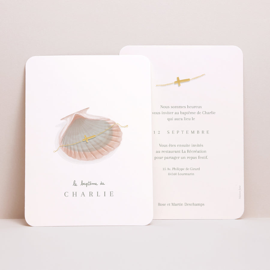 Faire-part Baptême Portrait, bords arrondis En route vers Compostelle photo