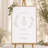 Panneau bienvenue Baptême Portrait 60 x 90 cm Eglise crayonnée rose photo N° 1