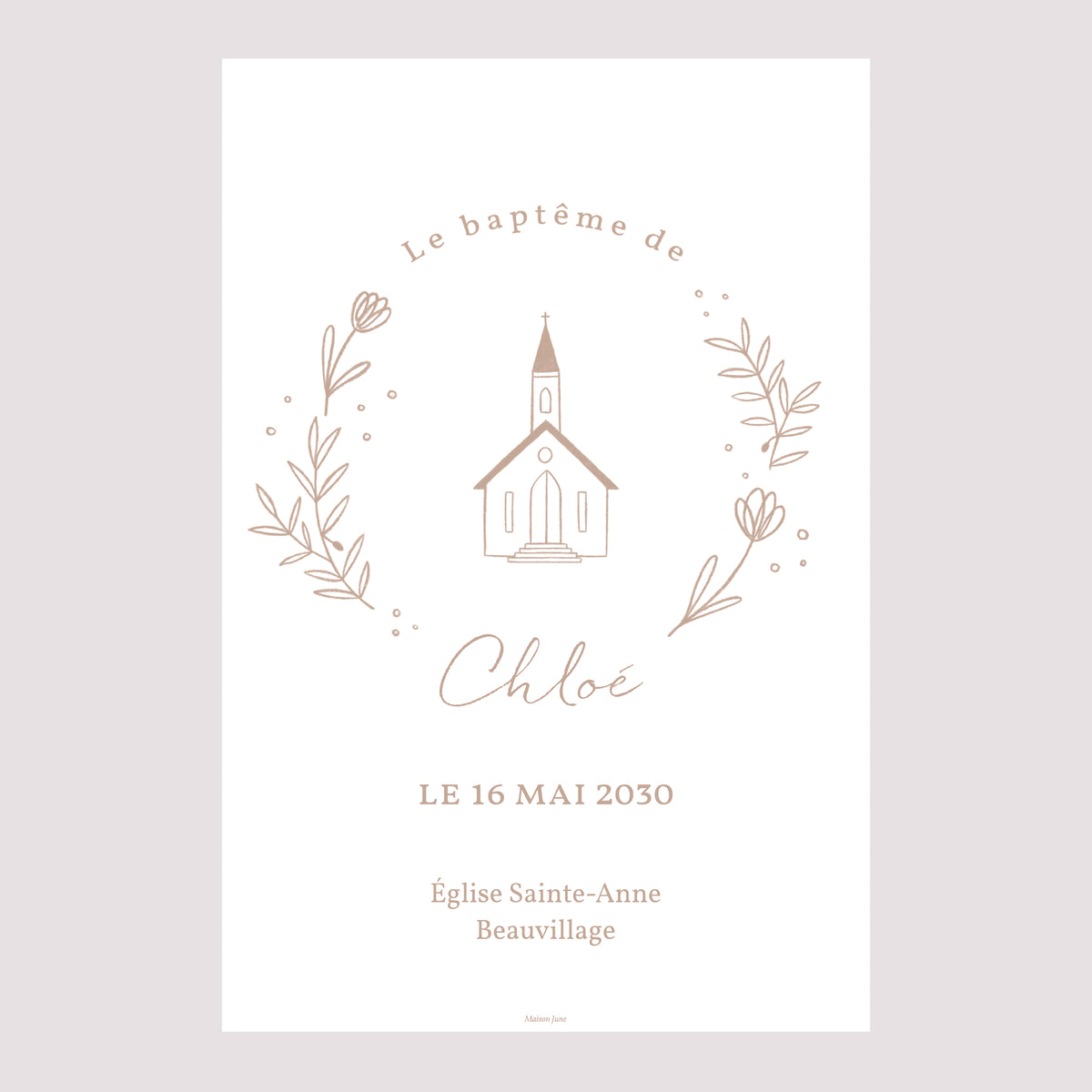 Panneau bienvenue Baptême Portrait 60 x 90 cm Eglise crayonnée rose photo N° 2