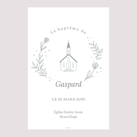 Panneau bienvenue Baptême Portrait 60 x 90 cm Eglise crayonnée