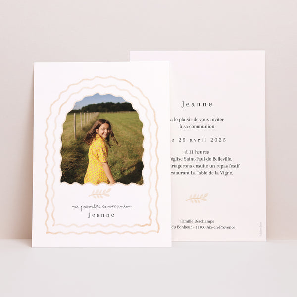 Faire-part Communion Portrait Arche Ondulée photo