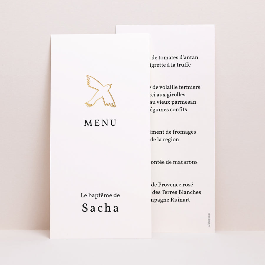 Menu Baptême Panoramique portrait Floral Doré & Motifs photo