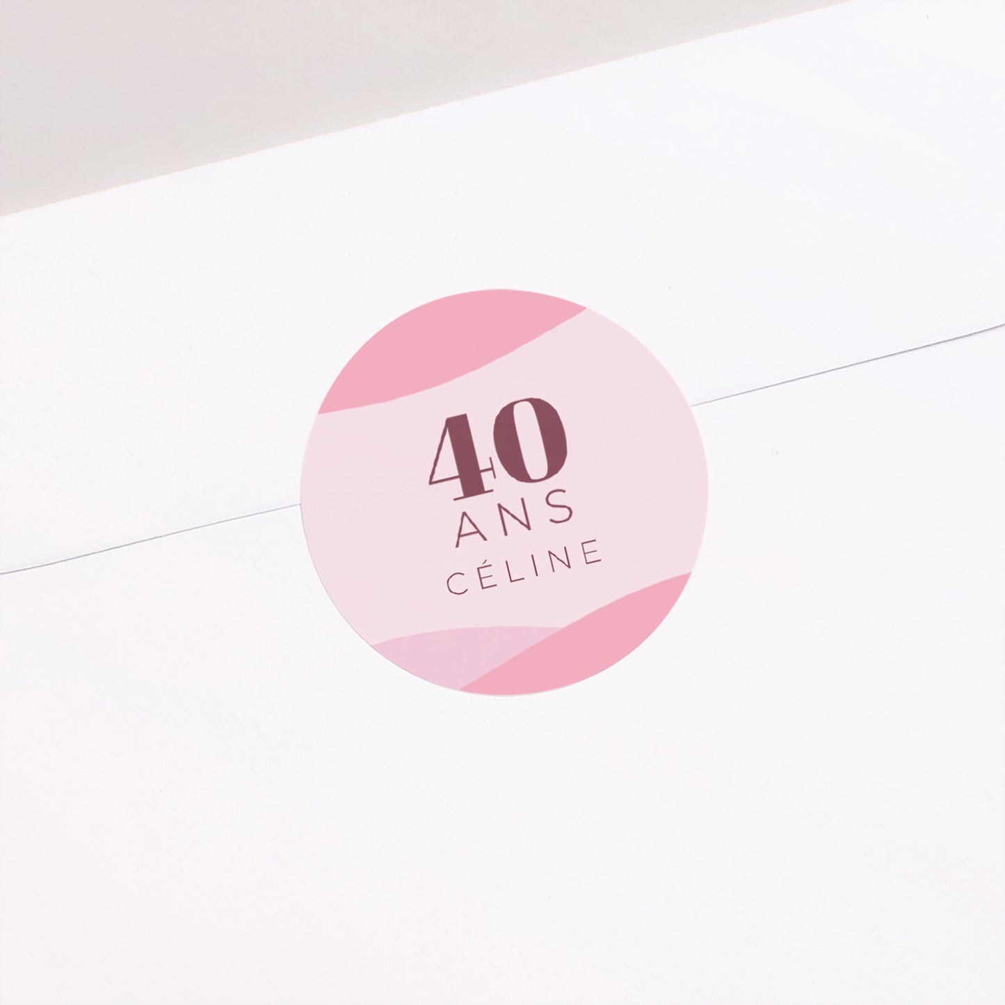 Sticker Anniversaire Adulte Rond 40 ans, Camaïeu rose, recto-verso, coins arrondis photo N° 1