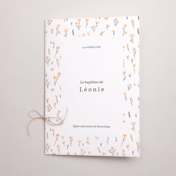 Livret de messe Baptême Double volet Liberty fleurs orange photo