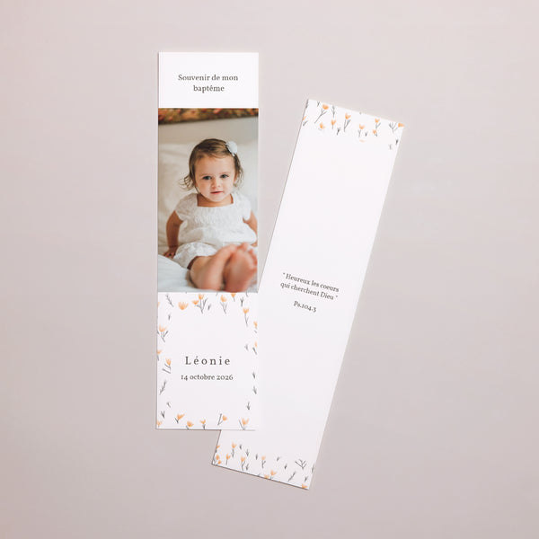 Marque-page Baptême Marque-page Liberty fleurs orange photo