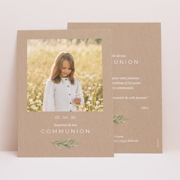 Remerciements Communion Portrait Couronne Effet Kraft photo