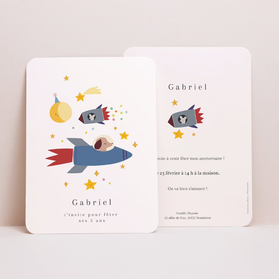 Invitations Anniversaire Enfant Portrait, bords arrondis Astronaute photo