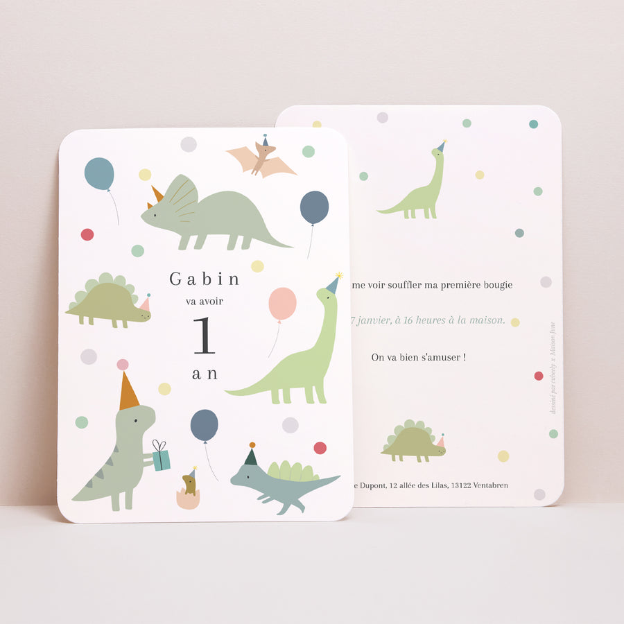 Invitations Anniversaire Enfant Portrait, bords arrondis La salsa du Dino photo