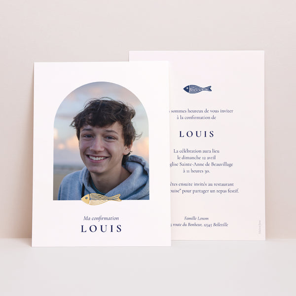 Faire-part Confirmation Portrait Poisson Ichthus photo