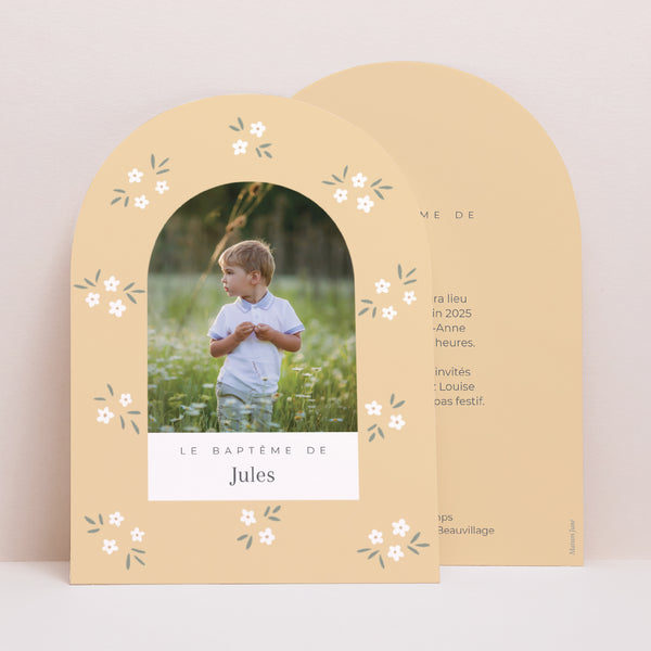 Faire-part Baptême Petite arche Petites fleurs jaune photo