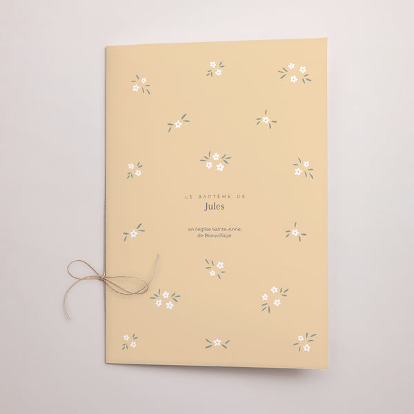 Livret de messe Baptême Double volet Petites fleurs jaune photo
