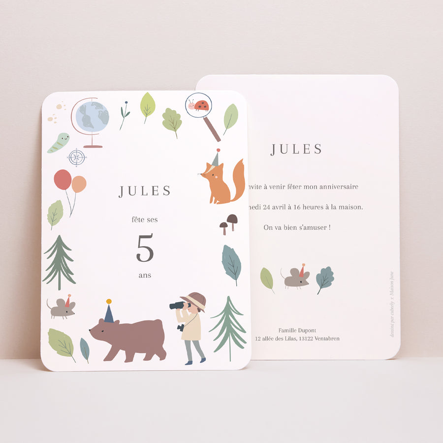 Invitations Anniversaire Enfant Portrait, bords arrondis Petit Explorateur photo