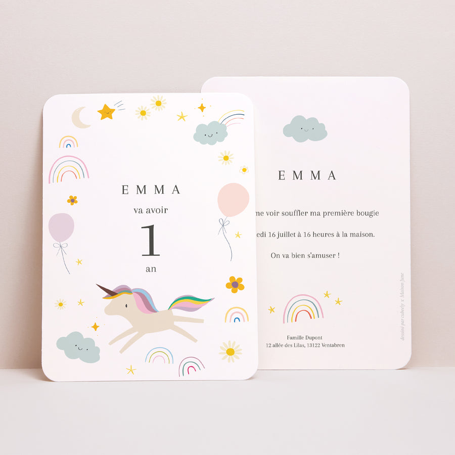 Invitations Anniversaire Enfant Portrait, bords arrondis Cubeely licorne photo