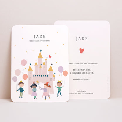 Invitations Anniversaire Enfant Portrait, bords arrondis Château de Princesse photo N° 1