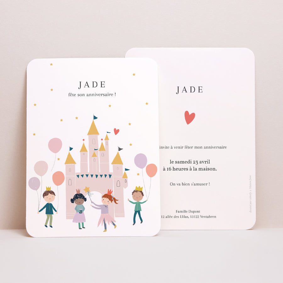 Invitations Anniversaire Enfant Portrait, bords arrondis Château de Princesse photo