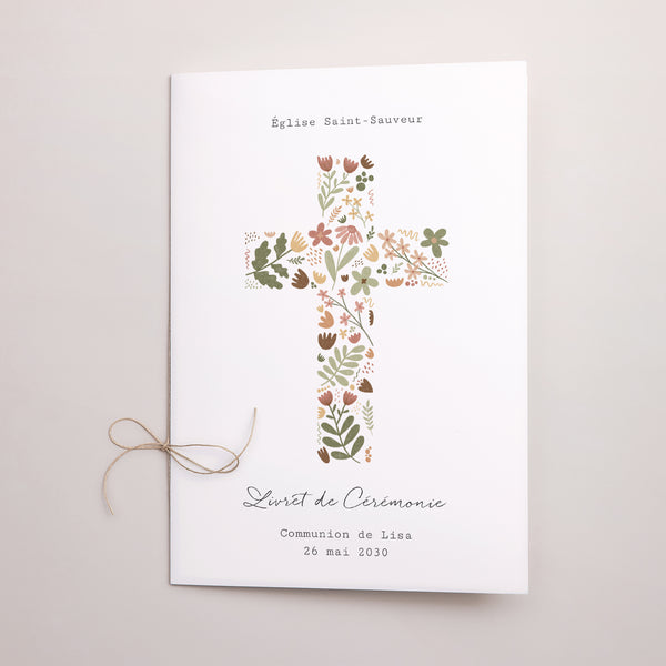 Livret de messe Communion Double volet Croix Latine Florale photo