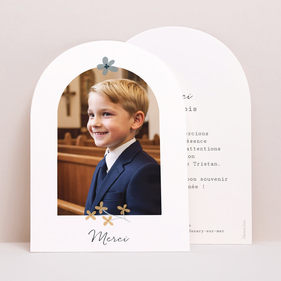 Remerciements Communion Petite arche Croix liberty garçon communion photo