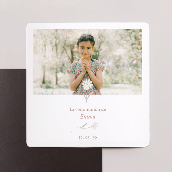 Faire-part Communion Lot de 9, magnétique Diadème Fleurs Blanches photo