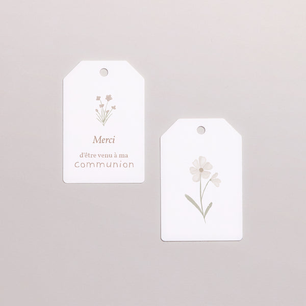Etiquette perforée Communion Fanion Diadème Fleurs Blanches photo