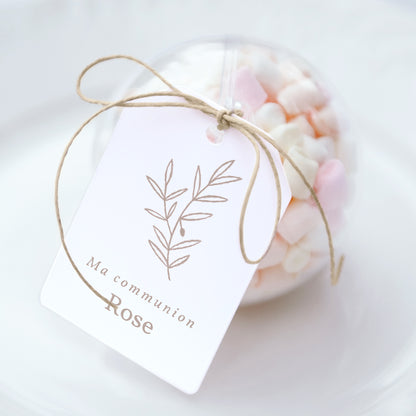 Boîte à dragées Communion boule avec étiquette fanion Église crayonnée rose communion photo N° 1